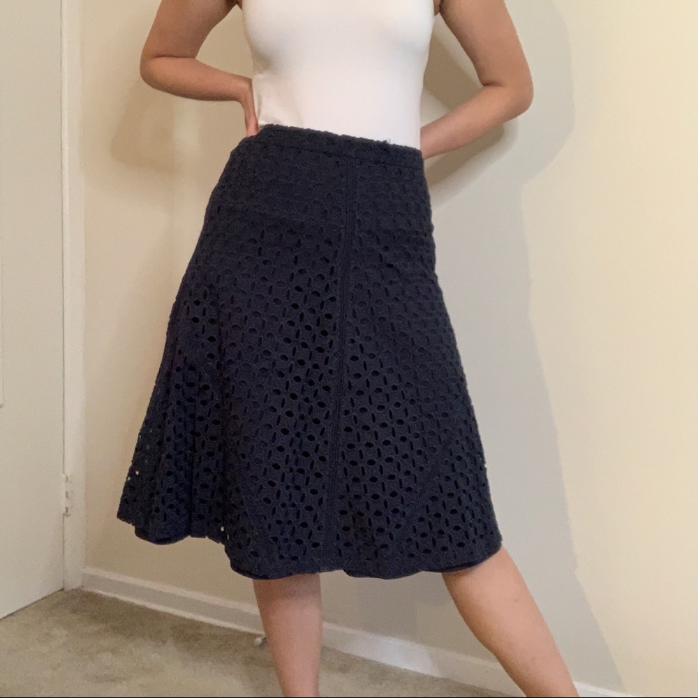 Ann Taylor Navy Blue Eyelet Skirt